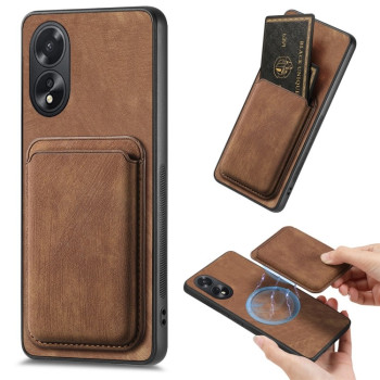 Противоударный чехол Retro Leather Card Bag Magnetic для OPPO A38 4G / A18 4G - коричневый