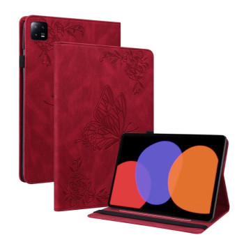 Чехол-книжка Butterfly Flower Embossed Leather для Xiaomi Pad 6 / Pad 6 Pro - красный