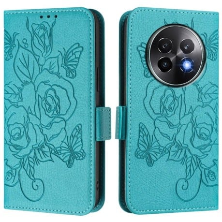 Чехол-книжка Embossed Rose RFID Anti-theft Leather для Realme 13+ 5G/13 Pro 5G/13 Pro+ - голубой