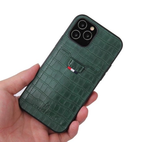 Протиударний чохол Fierre Shann Crocodile Texture для iPhone 12 Pro Max - зелений