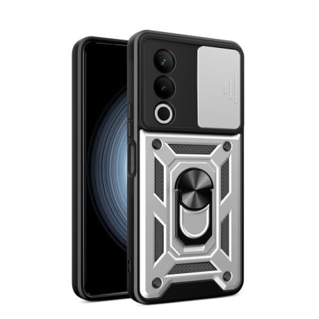 Чехол со шторкой на камеры Sliding Camshield и кармашком для карт на OnePlus Nord CE4 5G Global - серебристый