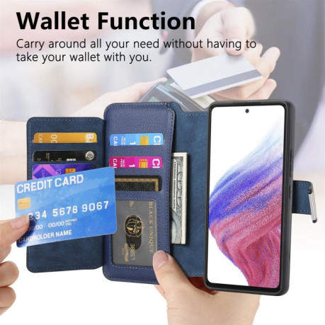 Чехол-книжка CaseNeo MagSafe RFID Anti-theft Zipper Wallet Retro Leather для Realme GT 7 Pro - синий