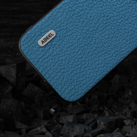 Противоударный чехол ABEEL Genuine Leather Litchi Texture для iPhone 15 - синий
