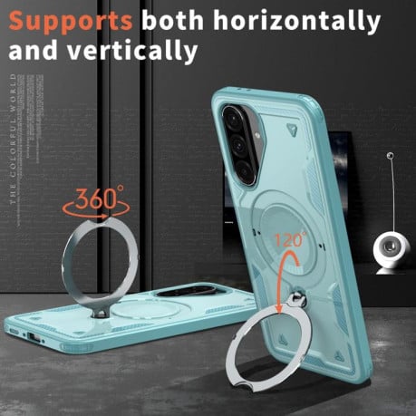 Противоударный чехол MagSafe Holder Armor PC Hybrid для Samsung Galaxy A56 5G - голубой