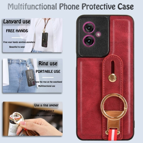 Противоударный чехол Wristband Leather Back для Motorola Moto G55 5G - красный