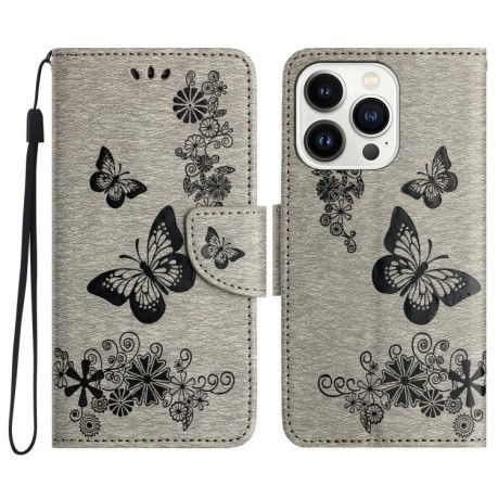 Чохол-книжка Embossed Butterfly для iPhone 16 Pro Max - сірий