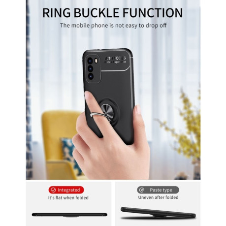 Ударозащитный чехол Metal Ring Holder 360 Degree Rotating на Xiaomi Poco M3 - черно-синий