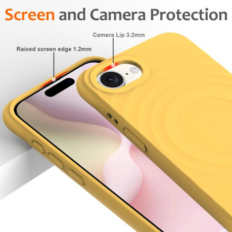 Противоударный чехол Wave Texture MagSafe Magnetic Liquid Silicone для iPhone 16e - желтый