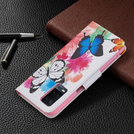 Чехол-книжка Colored Drawing Pattern для OPPO A54 4G / A55 5G - Butterflies