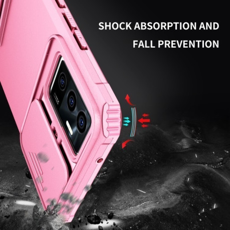 Противоударный чехол Stereoscopic Holder Sliding для Vivo V23e / S10e 5G - розовый