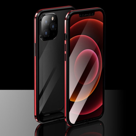 Двухсторонний магнитный чехол Electroplating Frame для iPhone 12 Pro - черно-красный