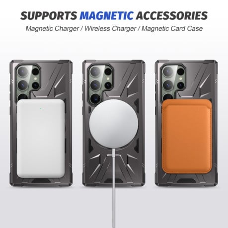 Протиударний чохол HTM MagSafe Magnetic Shockproof Phone Case with Ring Holder на Samsung Galaxy S24 Ultra 5G - сірий