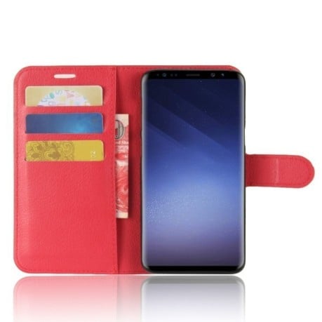 Шкіряний чохол-книжка Samsung Galaxy S9/G960 Litchi Texture зі слотом для кредитних карт червоний