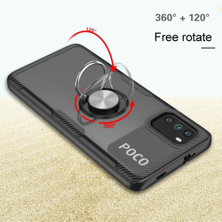 Противоударный чехол Acrylic Ring Holder на Xiaomi Poco M3 - черный