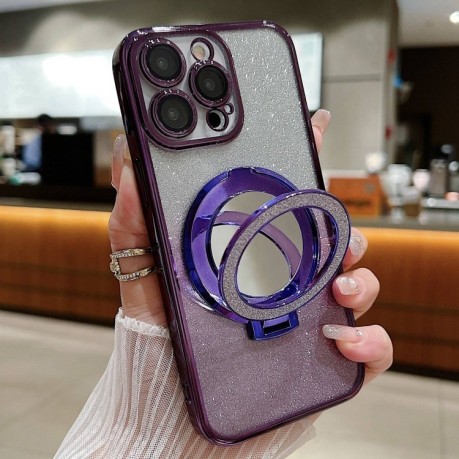 Чехол Plated Mirror Holder Gradient Glitter MagSafe на iPhone 16 Pro - фиолетовый