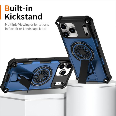 Противоударный чехол Shockproof Kickstand Metallic Shaft MagSafe на iPhone 17 Pro - синий