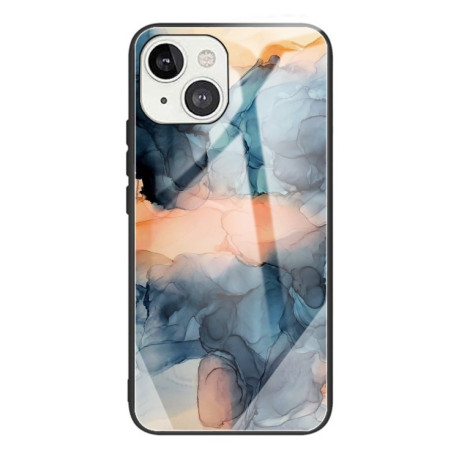 Противоударный стеклянный чехол Marble Pattern Glass на iPhone 14/13 - Abstract Blue