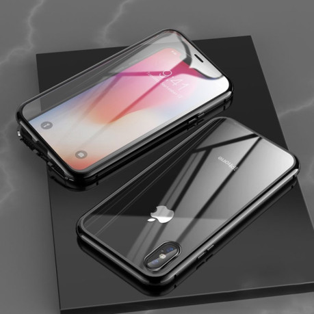 Двухсторонний магнитный чехол Adsorption Metal Frame для iPhone XR - черный