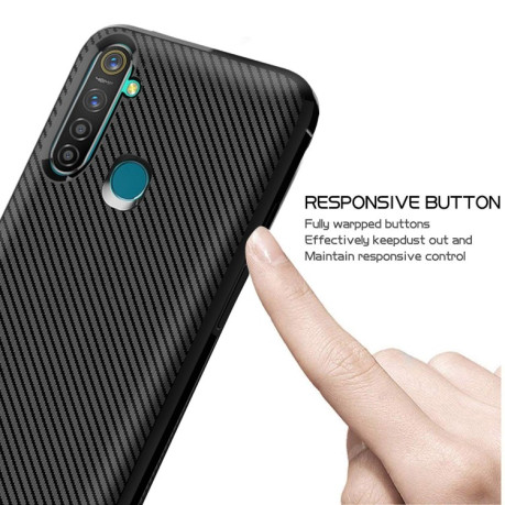 Противоударный чехол Carbon Fiber Texture Protective Case на  Realme 5 Pro/Realme Q - черный