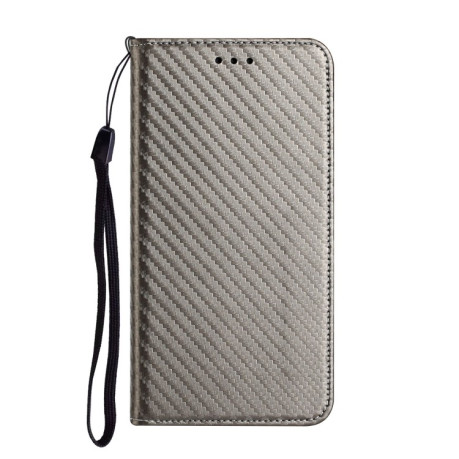 Чехол-книжка Carbon Fiber Texture Magnetic Flip для iPhone 16 Pro Max - серый