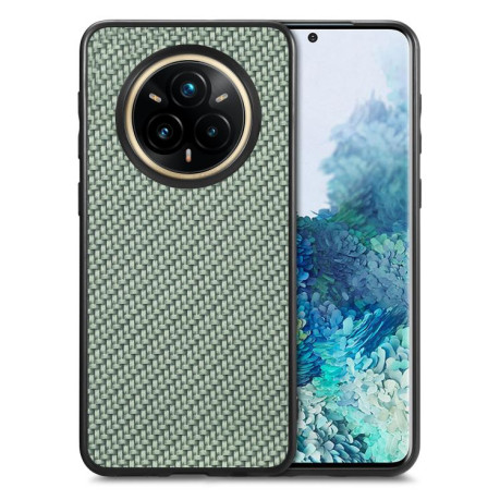 Противоударный чехол Carbon Fiber Texture Leather для Realme 14 Pro+ - зеленый