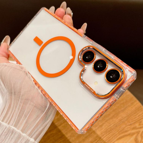 Протиударний чохол Transparent MagSafe Phone Case with Lens Film для Samsung Galaxy S25+ 5G - помаранчевий