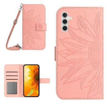 Чехол-книжка Skin Feel с рисунком подсолнуха на Samsung Galaxy A04S  - розовый