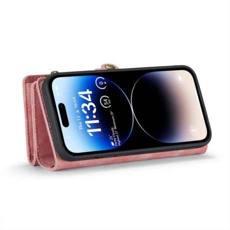 Чехол-кошелек CaseMe 008 Series Zipper Style на iPhone 15 Pro - розовый