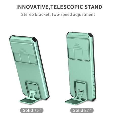 Противоударный чехол Stereoscopic Holder Sliding для Google Pixel 9 Pro XL - зеленый