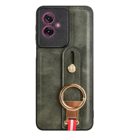 Противоударный чехол Wristband Leather Back для Motorola Moto G55 5G - зеленый