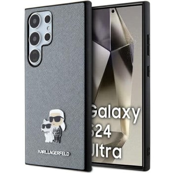Оригінальний чохол Karl Lagerfeld Saffiano Karl &amp; Choupette Metal Pin для Samsung Galaxy S24 Ultra - Gray/gray(KLHCS24LPSAKCMPG)