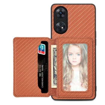 Протиударний чохол Carbon Fiber Card Bag для OPPO Reno8 T 4G - коричневий