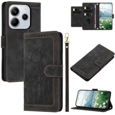 Чехол-книжка Tulips Embossed Leather для Xiaomi Redmi Note 14 4G 164.84mm - черный