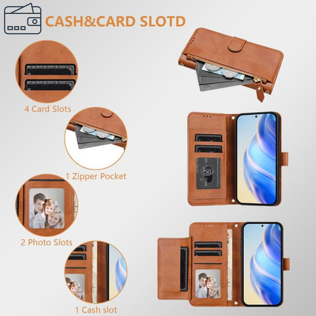 Чохол-книжка Multi-Card Slots Zipper Wallet на Realme Note 80 4G — коричневий