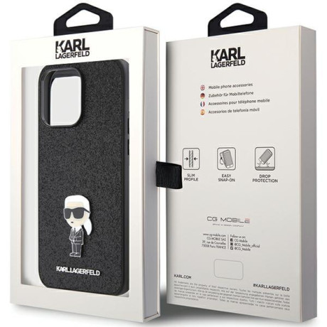 Оригинальный чехол Karl Lagerfeld Fixed Glitter Ikonik Logo Metal Pin для iPhone 15 Pro Max - black