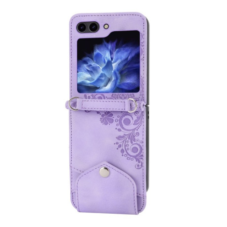 Протиударний чохол Skin Feel Flowers Embossed Wallet для Samsung Galaxy Flip 5 - фіолетовий