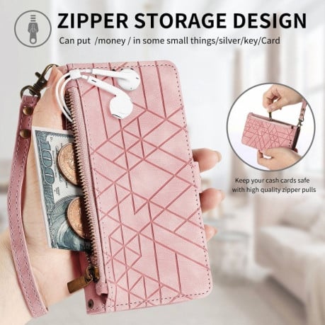 Чохол-книжка Geometric Zipper Wallet Side Buckle Leather для OnePlus Nord N30 SE - рожевий
