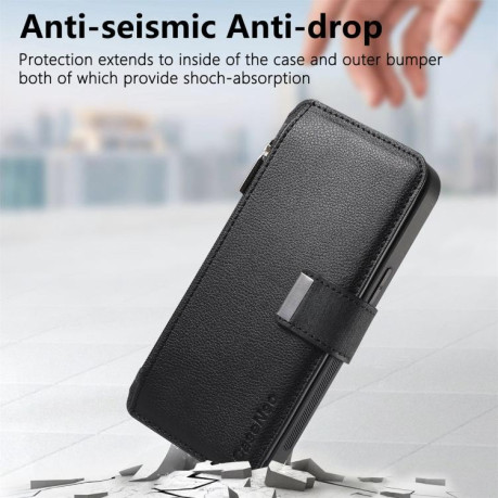 Чохол-книжка CaseNeo MagSafe RFID Anti-theft Zipper Wallet Retro Leather для Realme GT 7 Pro - чорний