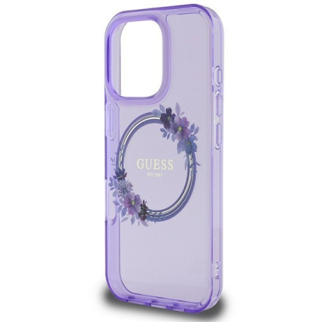 Оригинальный чехол Guess IML Flowers Wreath MagSafe для iPhone 16 Pro - Purple