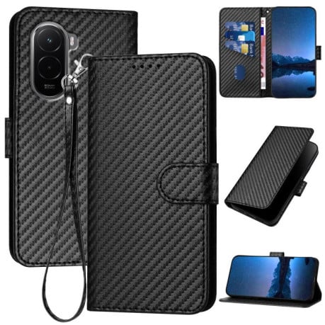 Чехол-книжка Carbon Fiber Texture на Xiaomi Poco M7 4G 169mm - черный