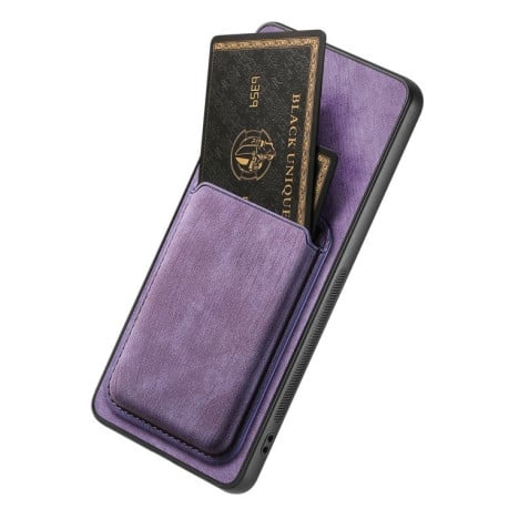 Противоударный чехол Retro Leather Card Bag Magnetic для OPPO A38 4G / A18 4G - фиолетовый