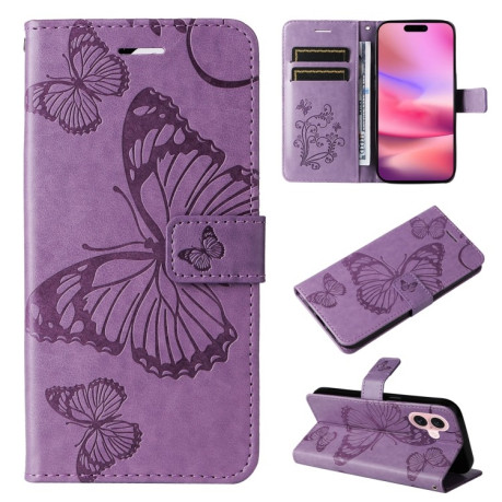Чехол-книжка Embossed Butterfly для iPhone 16 - фиолетовый