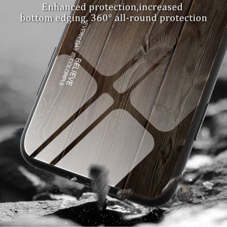 Противоударный чехол Wood Grain Glass на Xiaomi Poco M5 - черный