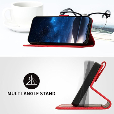 Чехол-книжка Grid Stitching Leather Phone Case with Lanyard для для Motorola Moto G15 - красный