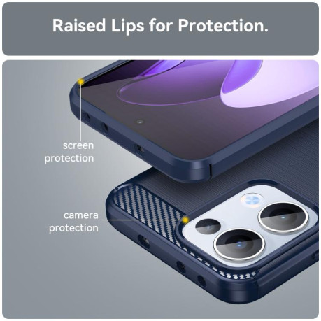 Противоударный чехол Brushed Texture Carbon Fiber на OPPO Reno13 Global - синий