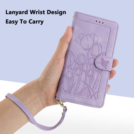 Чохол-книжка Tulips Embossed Leather для iPhone 16e - фіолетовий