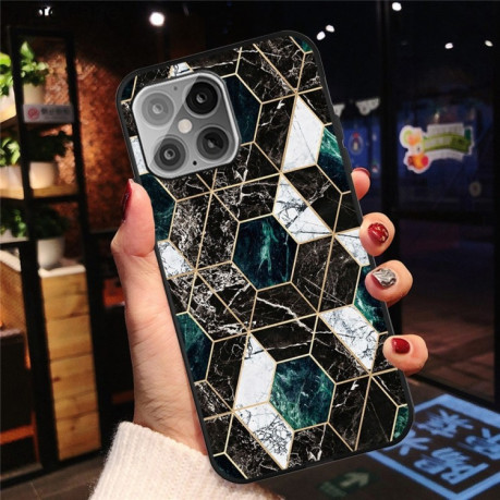 Противоударный чехол Frosted Fashion Marble для iPhone 13 Pro - Hexagon Black
