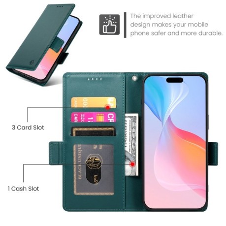 Чехол-книжка Side Buckle Magnetic Frosted Leather для iPhone 16 Pro - зеленый