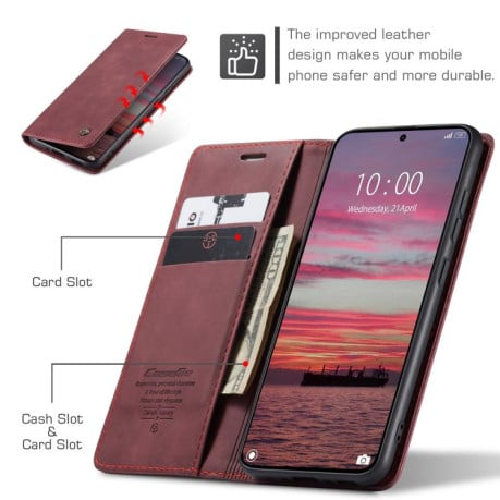 Чехол-книжка CaseMe-013 многофункциональный с кармашком на карт на Xiaomi 15T - красный