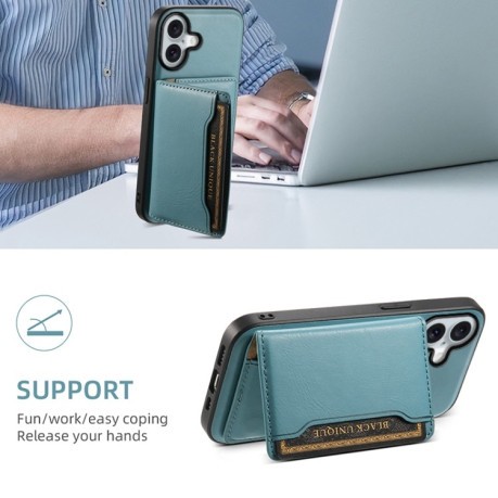 Чехол Denior Cowhide Texture Leather MagSafe Detachable Wallet для iPhone 16 Plus - синий